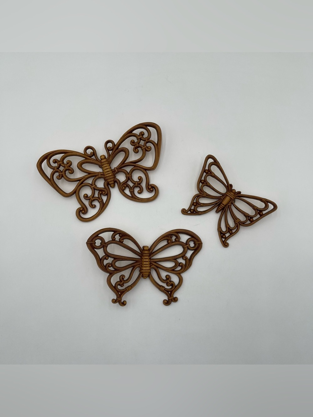 Vintage 1978 Homco Butterfly Wall Decor Set of 3 Faux Wicker Wood MCM Retro